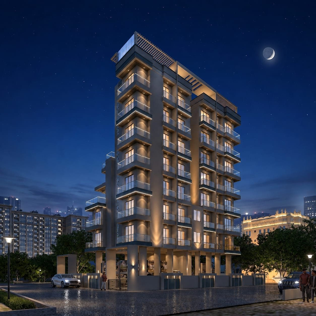 Ambika Sadan night elevation, Kalyan